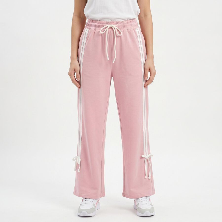 Women's Lilac Straight Fit Side-Striped Track Pants, लाइलेक, large