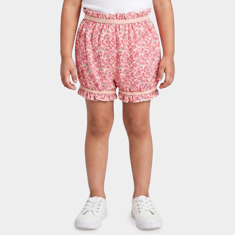 Girls Pink Regular Fit Printed Bloomer Shorts, Peach, large