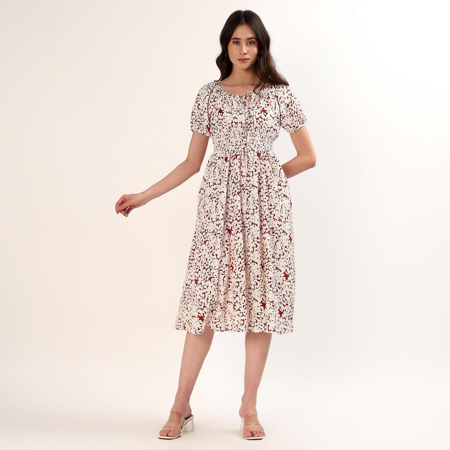 Women's Maroon V-Neck Classic Fit and Flare Dress, Maroon, large