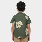 Boys Olive Green Cotton Floral Regular Fit Casual Shirt, Olive, small