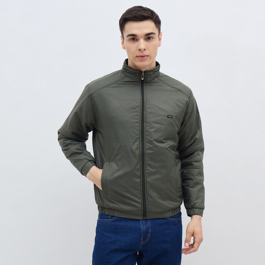 Men's Muted Olive High Neck Casual Jacket, ओलिव, large image number null