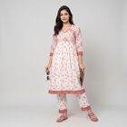 Women's Pink V-Neck Floral Printed Kurta, Light Pink, small