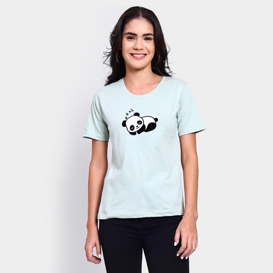 Ladies' 100% Cotton Round Neck T-Shirt , हल्का हरा, large image number null