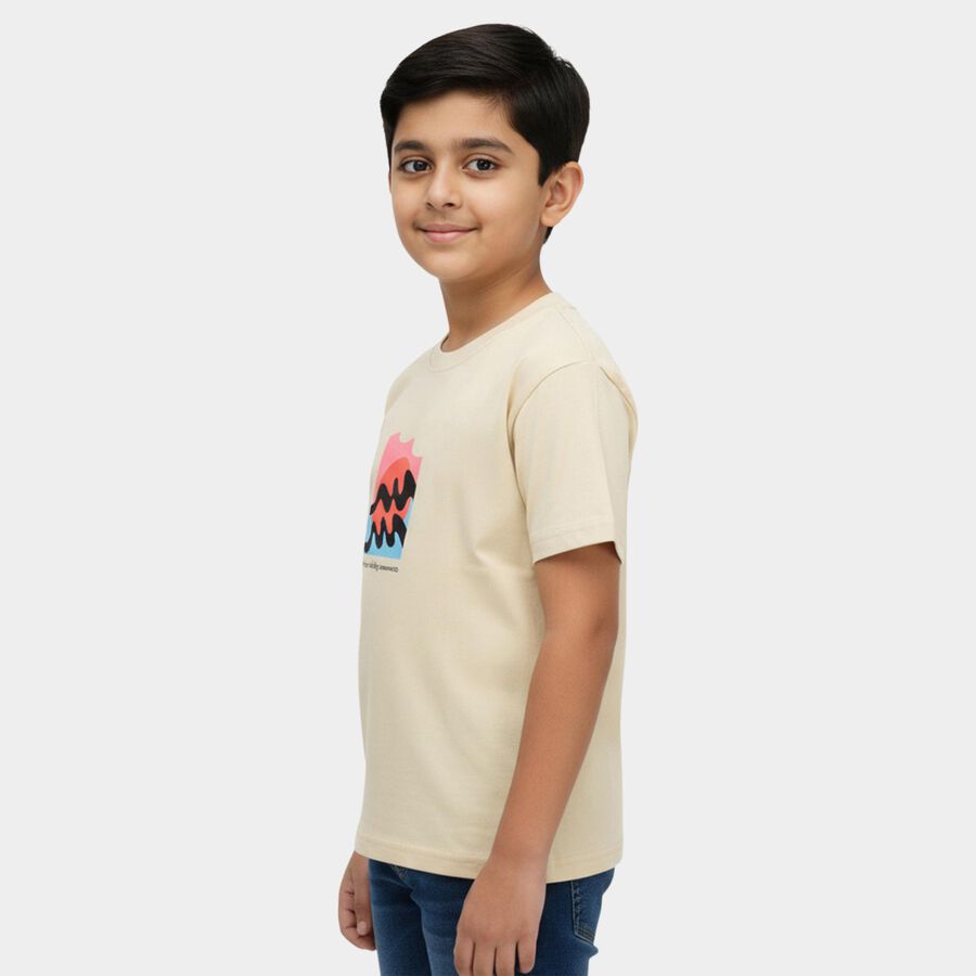 Boys' Yellow Cotton Crew Neck Graphic Printed T-Shirt, Yellow, large