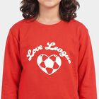 Girls' Red Crew Neck Graphic Print Sweatshirt, लाल, small
