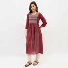 Women's Maroon Cotton Round Neck Printed Kurta, Maroon, small image number null