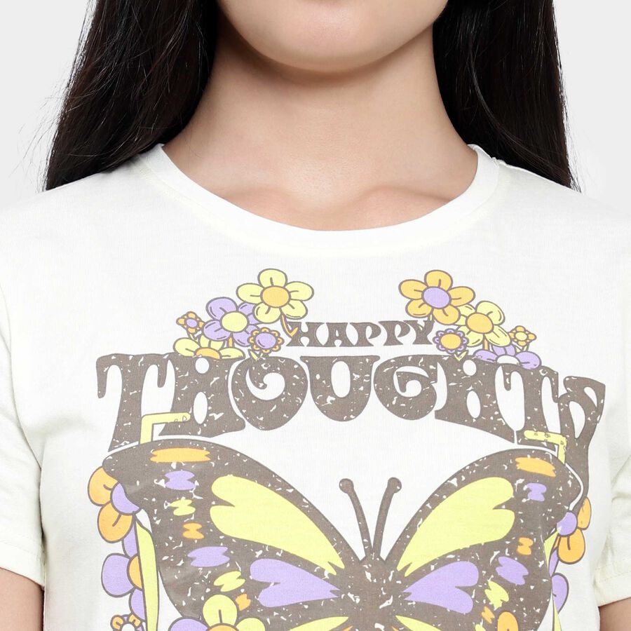 Round Neck T-Shirt, ऑफ व्हाइट, large image number null
