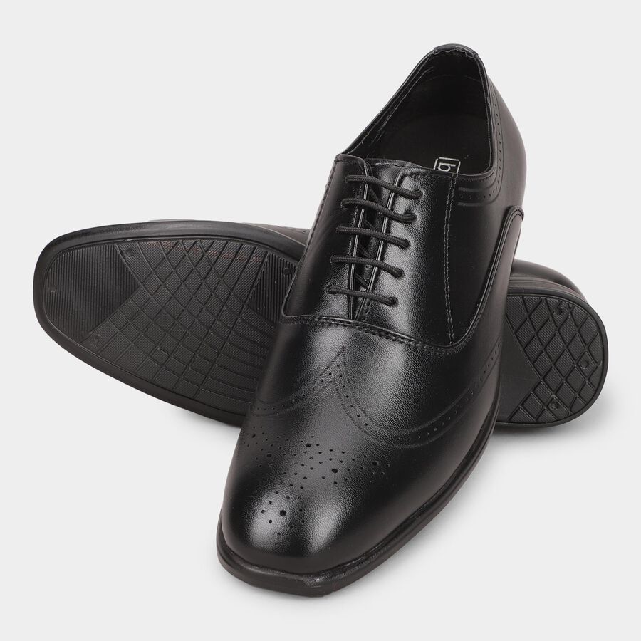 Men's Jet Black Lace-Up Formal Shoes, काला, large