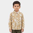 Boys Beige Cotton Printed Regular Fit Shirt, Beige, small