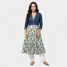 Women's Teal Blue Cotton Square Neck Floral Kurta, Teal Blue, small