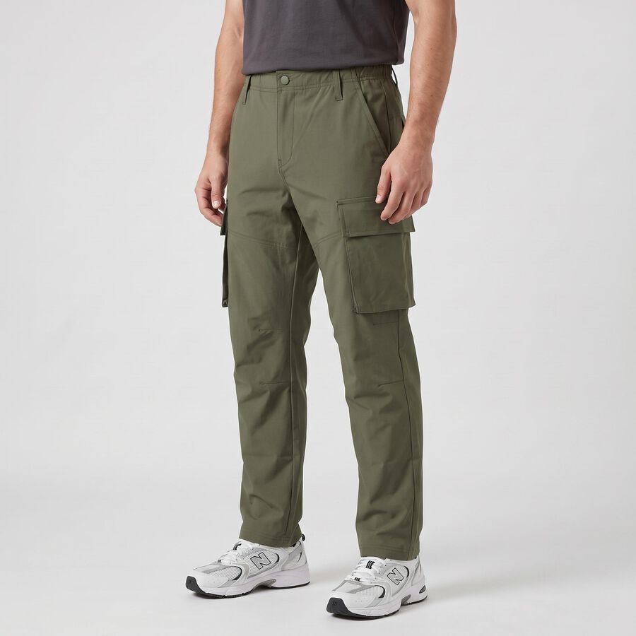 Men's Olive Green Slim Fit Cargo Trousers, ओलिव, large