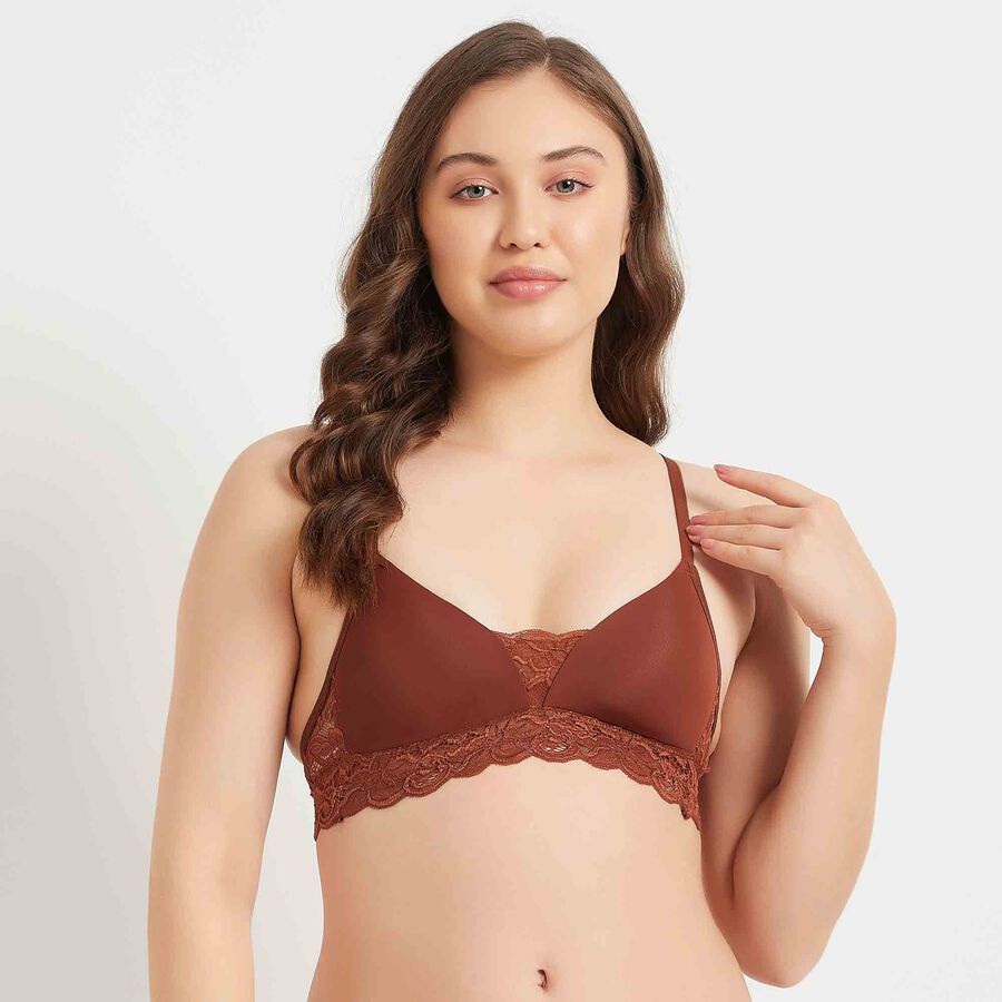 Half Lace Padded Bra, Brown, large image number null