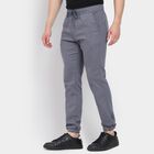 Men's Slim Fit Casual Trousers, मध्यम नीला, small