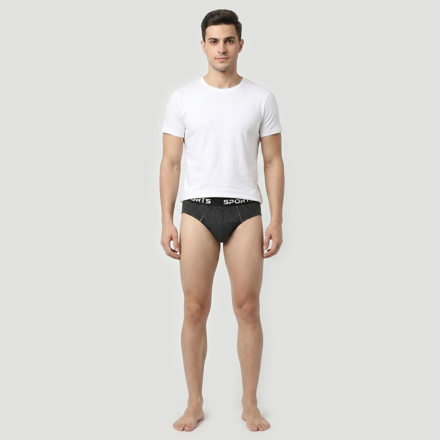 Men's Charcoal Regular Fit Logo Waistband Briefs, चारकोल, large
