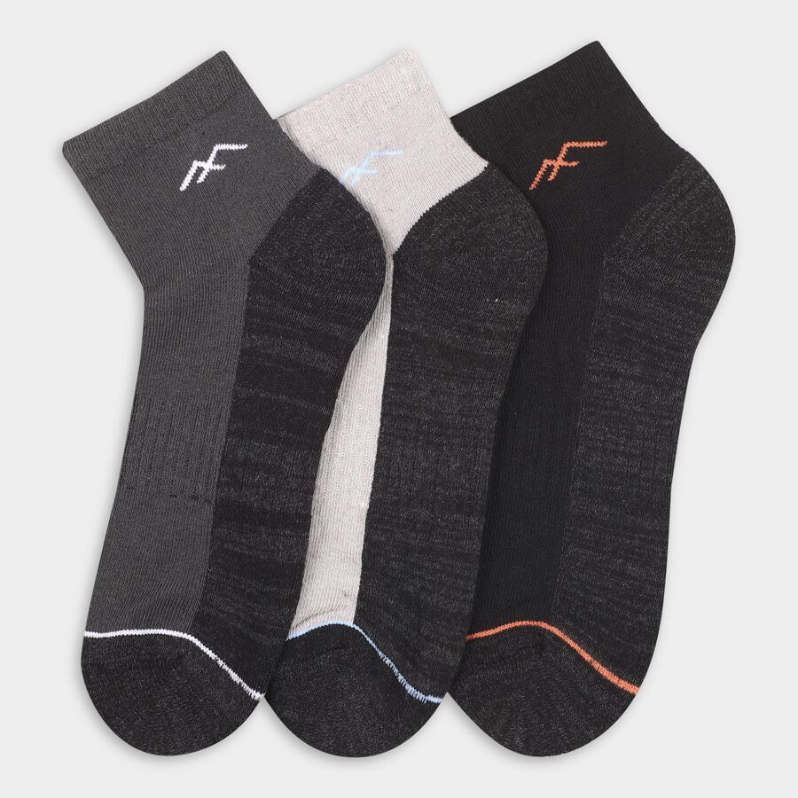 Men's Charcoal and Gray Ankle Socks with Contrast Toe, Black, large image number null