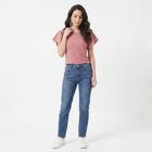 Women's Pink Round Neck Regular Top, Pink, small
