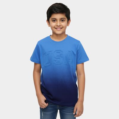 Boys' Navy Blue Cotton Round Neck Casual T-Shirt