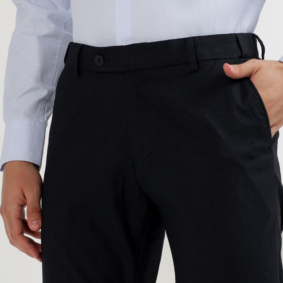 Men's Jet Black Slim Fit Flat-Front Formal Trousers, नेवी ब्लू, large image number null