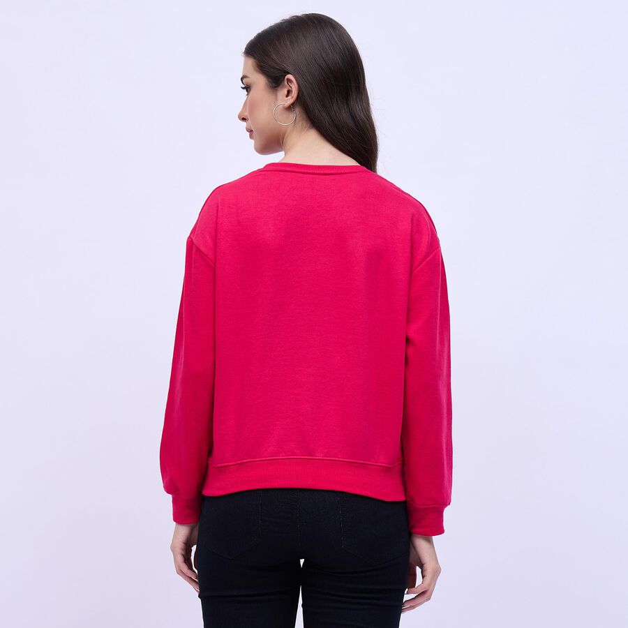 Women's Bright Red Crew Neck Casual Sweatshirt, रानी (फ्यूशिया), large image number null