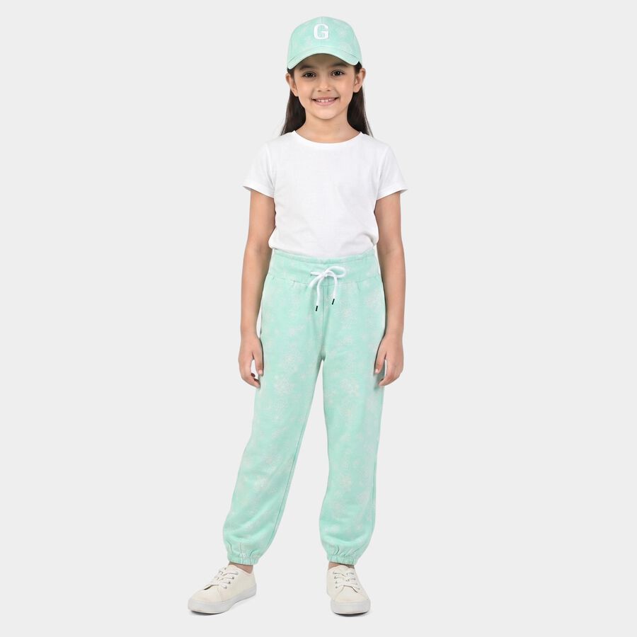 Girls' Mint Green Jogger Floral Printed Pyjama, हल्का हरा, large
