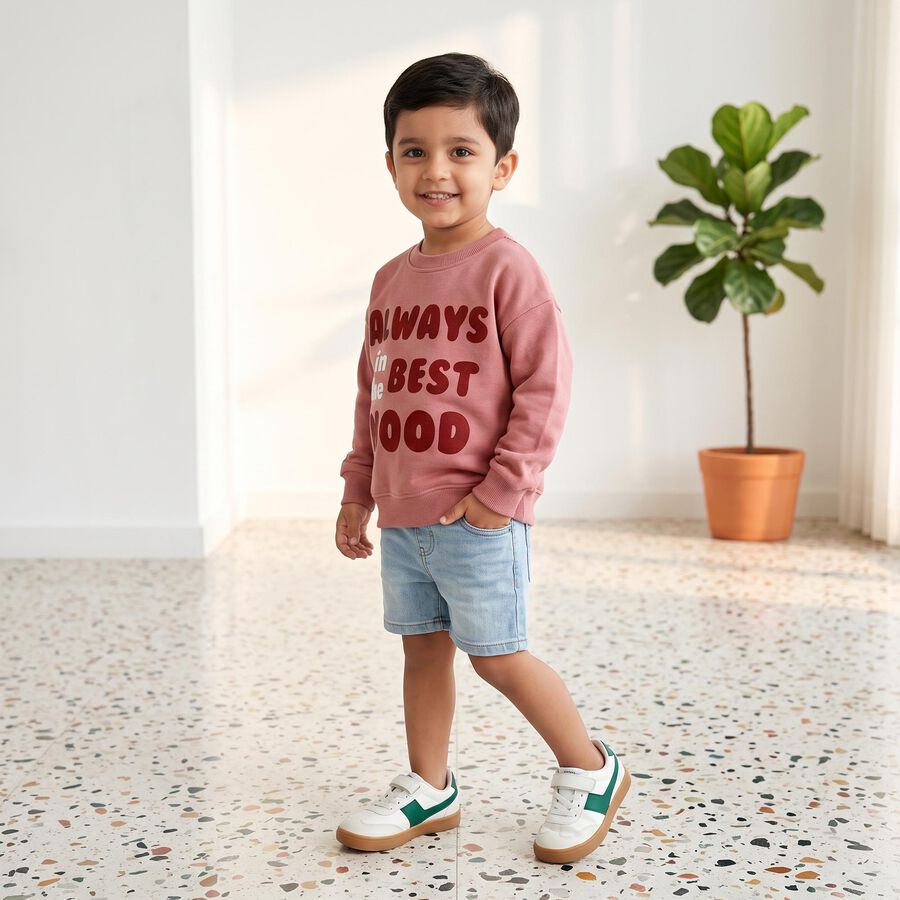 Boys' Pink Crew Neck Graphic Print Sweatshirt, गुलाबी, large