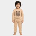 Boys' Beige Round Neck Cartoon Print Baba Suit, गहरा पीला, small image number null