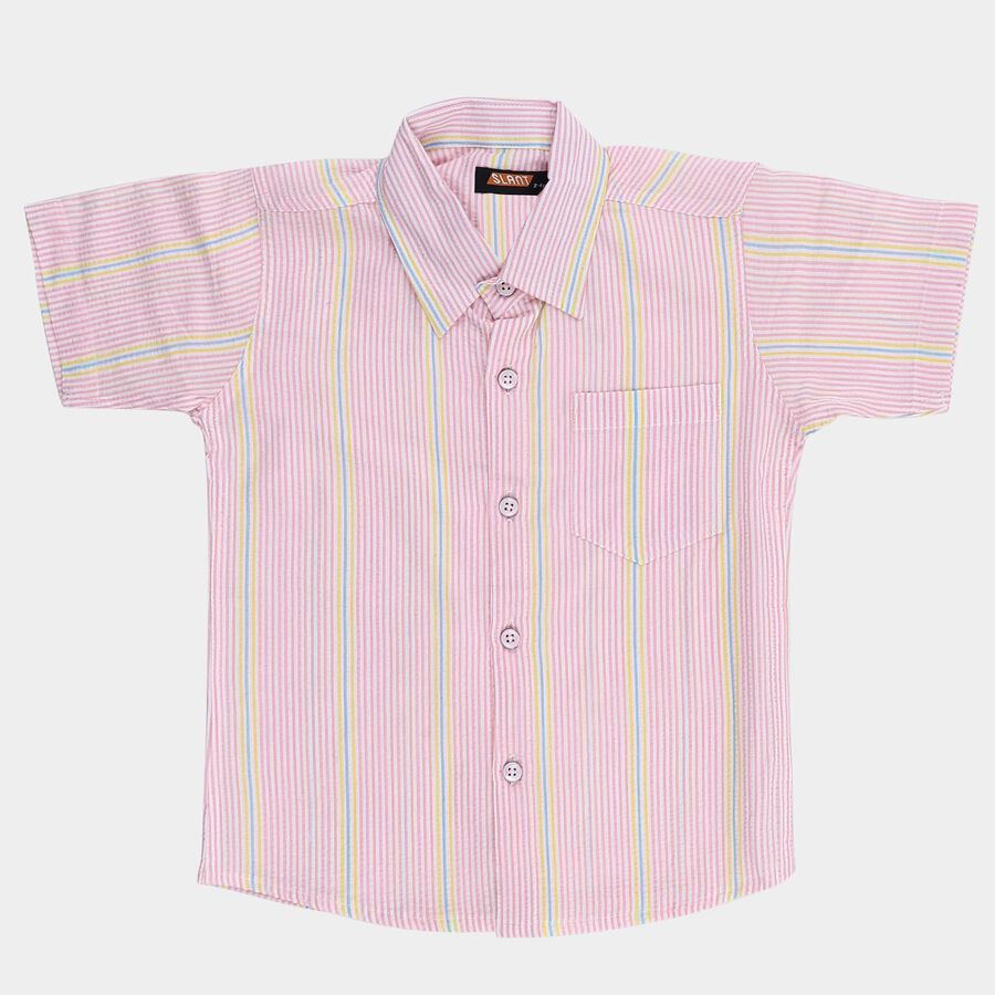 Boys Light Pink Cotton Half Sleeve Classic Collar Casual Shirt, Pink, large image number null