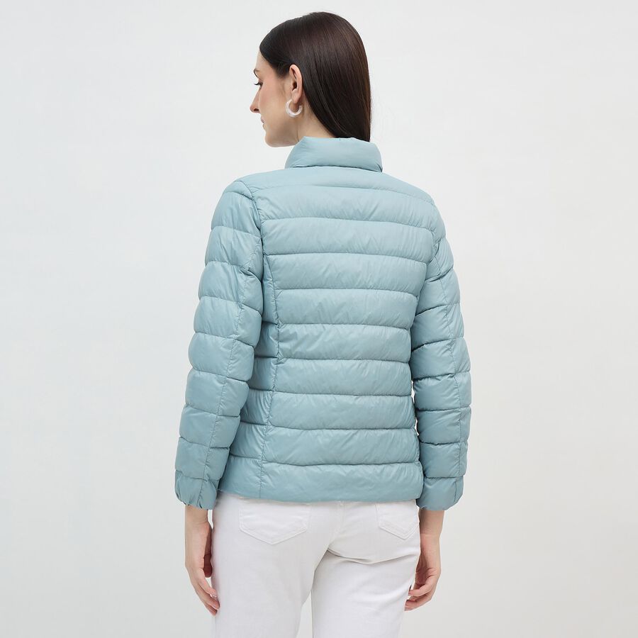 Women's Light Sage Green High Neck Casual Puffer Jacket, हल्का हरा, large image number null