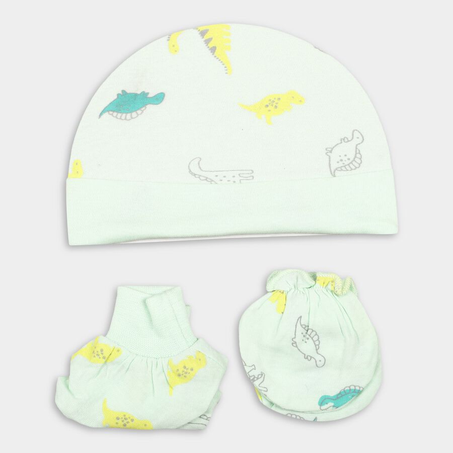 Infants' 100% Cotton Gift Set (Cap, Mittens, Booties), Light Green, large
