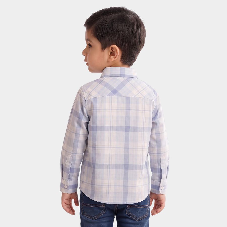 Boys' Light Mid Blue Checked Casual Shirt, Mid Blue, large