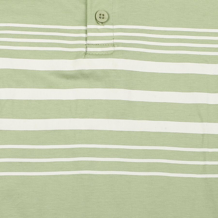 Boys Green Cotton Polo Neck Striped T-Shirt, Light Green, large