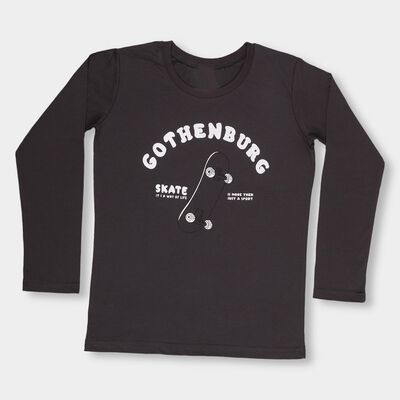 Boys' Dark Grey Round Neck Printed T-Shirt