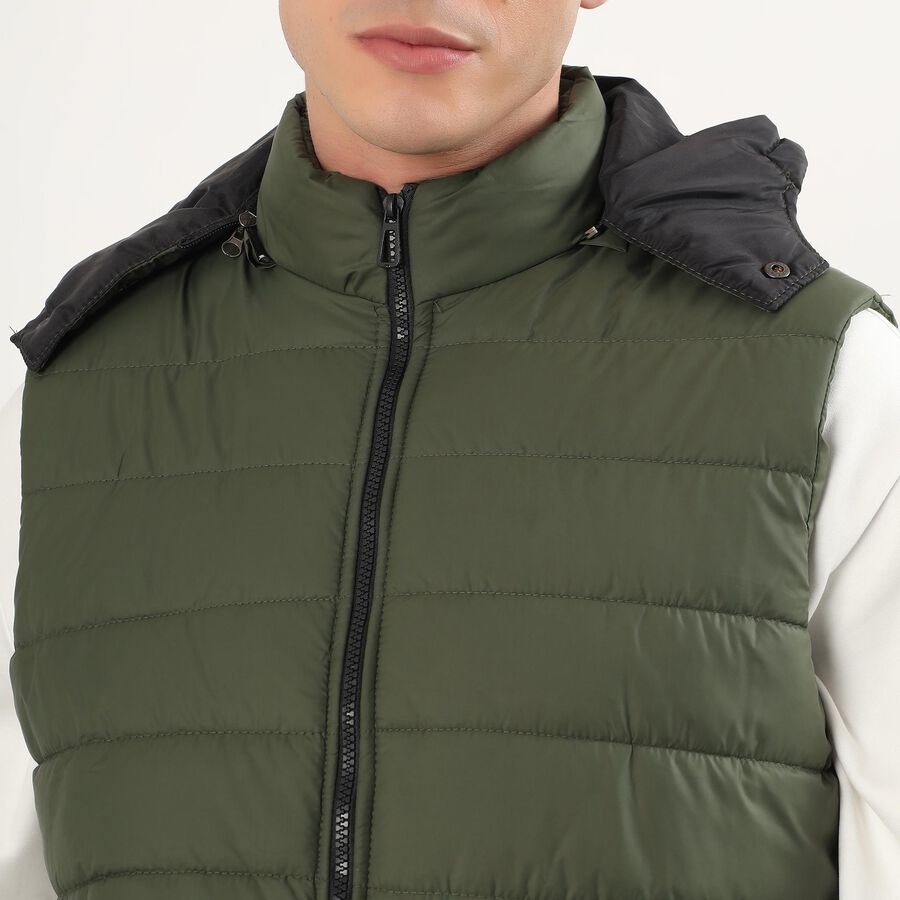 Men's Olive High Neck Sleeveless Puffer Jacket, ओलिव, large image number null