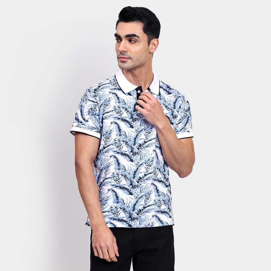 Men's 100% Cotton Collared Half Sleeves T-Shirt, गहरा नीला, large