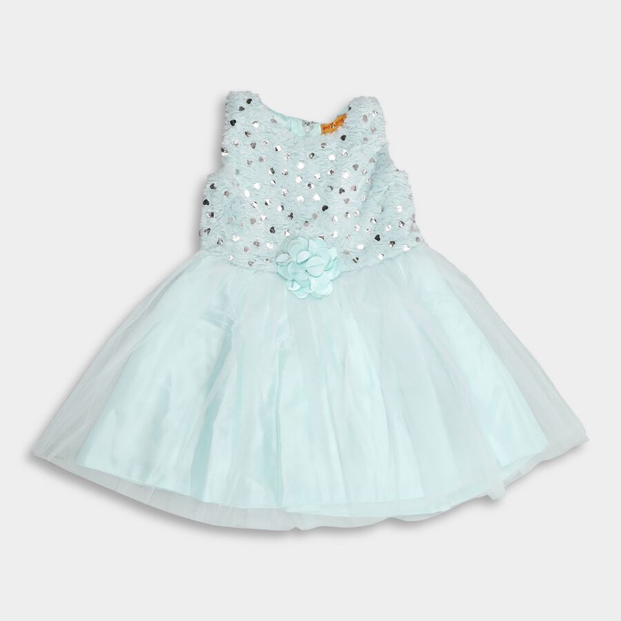 Girl's Embellished Gathered Light Green Frock, हल्का हरा, large image number null