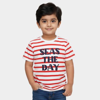 Boys Red Cotton Round Neck Casual T-Shirt