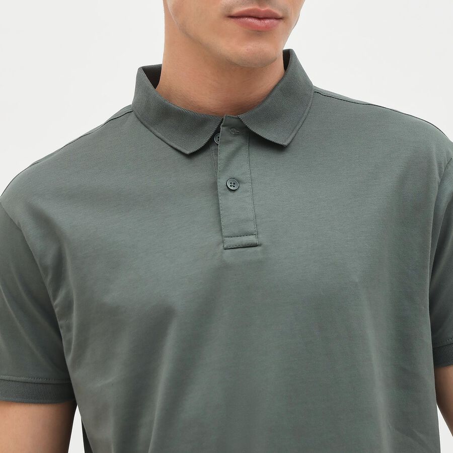 Men's Muted Sage Green Cotton Polo Collar Classic T-Shirt, Light Green, large