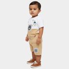 Infants' Beige Cotton Round Neck Printed and Applique Baba Suit, गहरा पीला, small