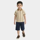 Boys Beige Polo Neck Striped T-Shirt, गहरा पीला, small