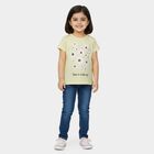 Girls' Yellow Cotton Round Neck Casual T-Shirt, पीला, small