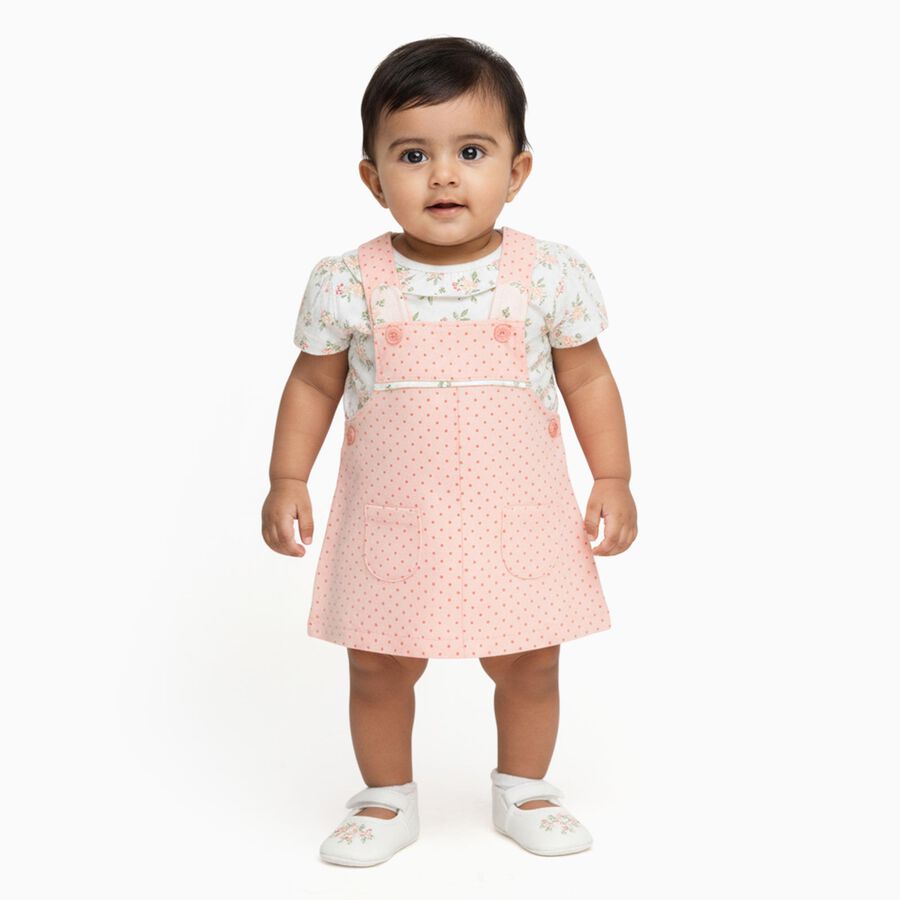Infants' Light Pink Cotton Puff Sleeve Top and Polka Dot Skirt Set, Light Pink, large