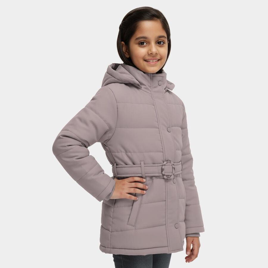 Girls Light Grey Hooded Casual Jacket, Light Grey, large image number null