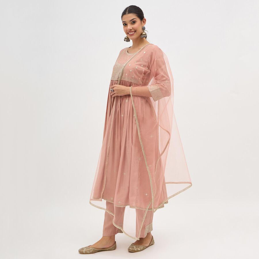 Women's Light Pink Embroidered Ethnic Set, हल्का गुलाबी, large image number null