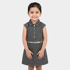 Girls' Grey Shirt Style Belted Frock, हल्का ग्रे, small
