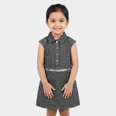 Girls' Grey Shirt Style Belted Frock