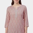 Women's Pink Notch Neck Floral Printed Kurti, हल्का गुलाबी, small