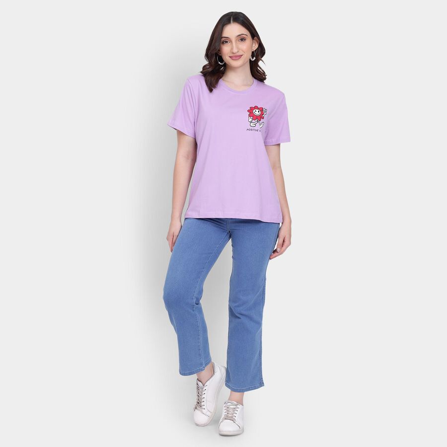 Ladies' 100% Cotton Round Neck T-Shirt , लाइलेक, large image number null