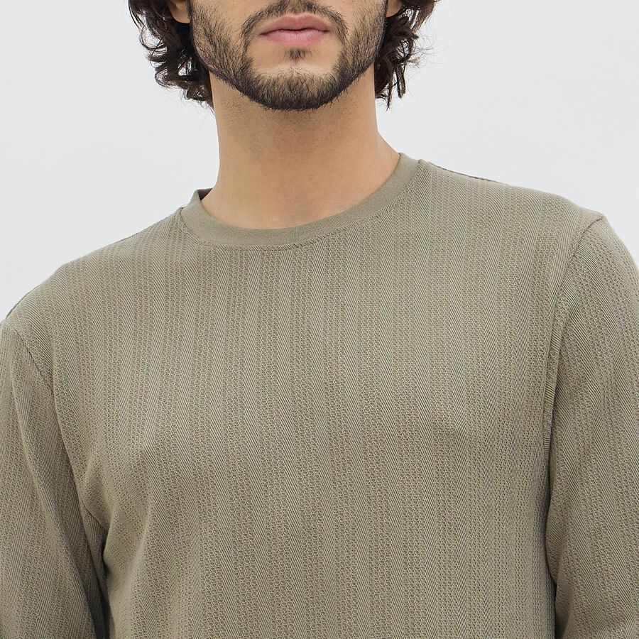 Men's Muted Olive Crew Neck Casual T-Shirt, Olive, large image number null