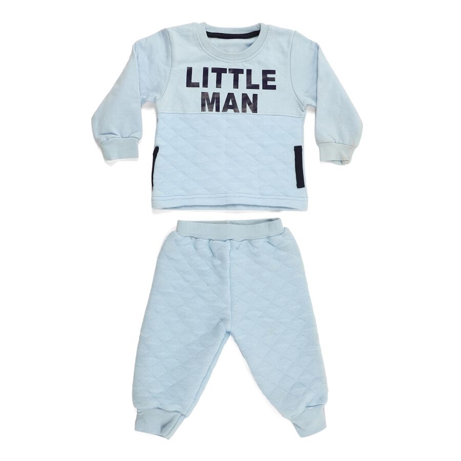 Infants' Light Blue Round Neck Quilted Baba Suit, हल्का नीला, large image number null