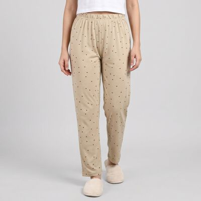 Women's Beige Star Printed Elastic Waist Pyjama